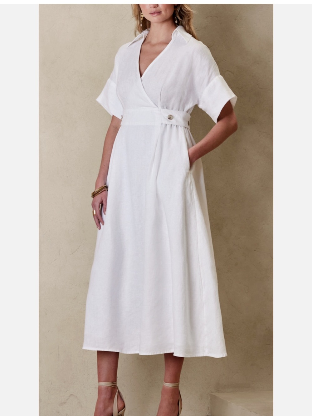 Banana Republic White Wrap Midi Dress